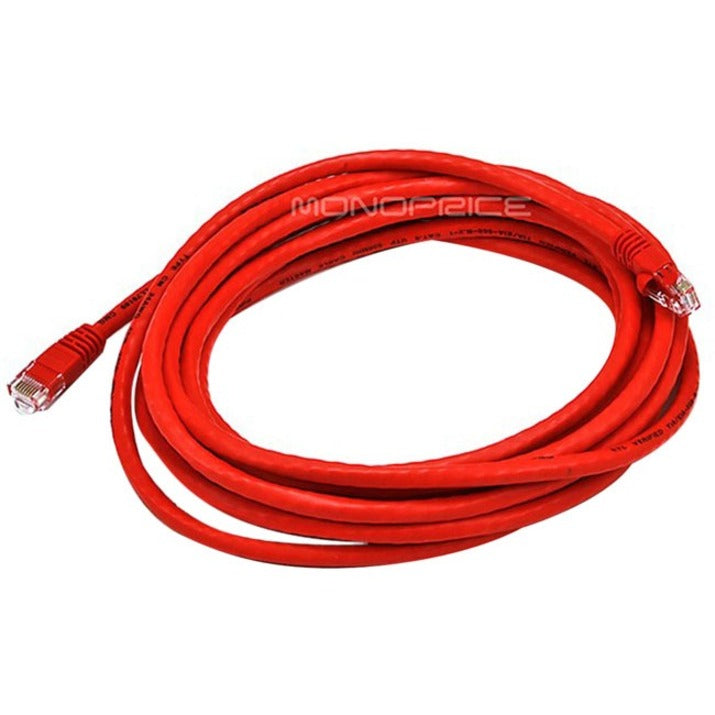 14-foot red Cat6 ethernet cable with snagless connectors coiled in circular pattern