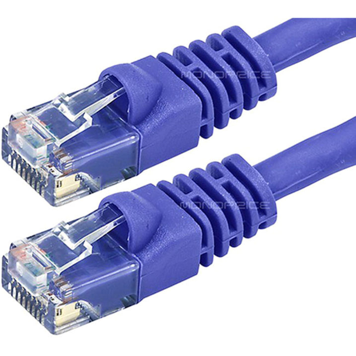 Close-up view of Cat6 cable RJ-45 connectors with snagless boots and gold-plated contacts