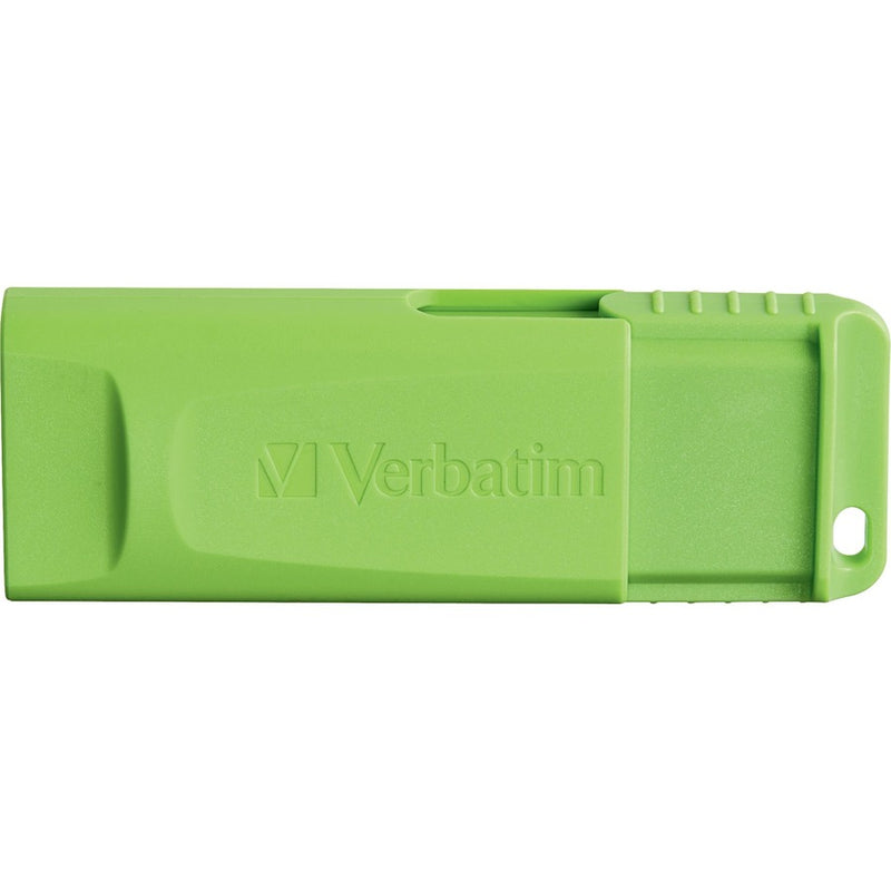 Full-length view of green Verbatim USB drive design