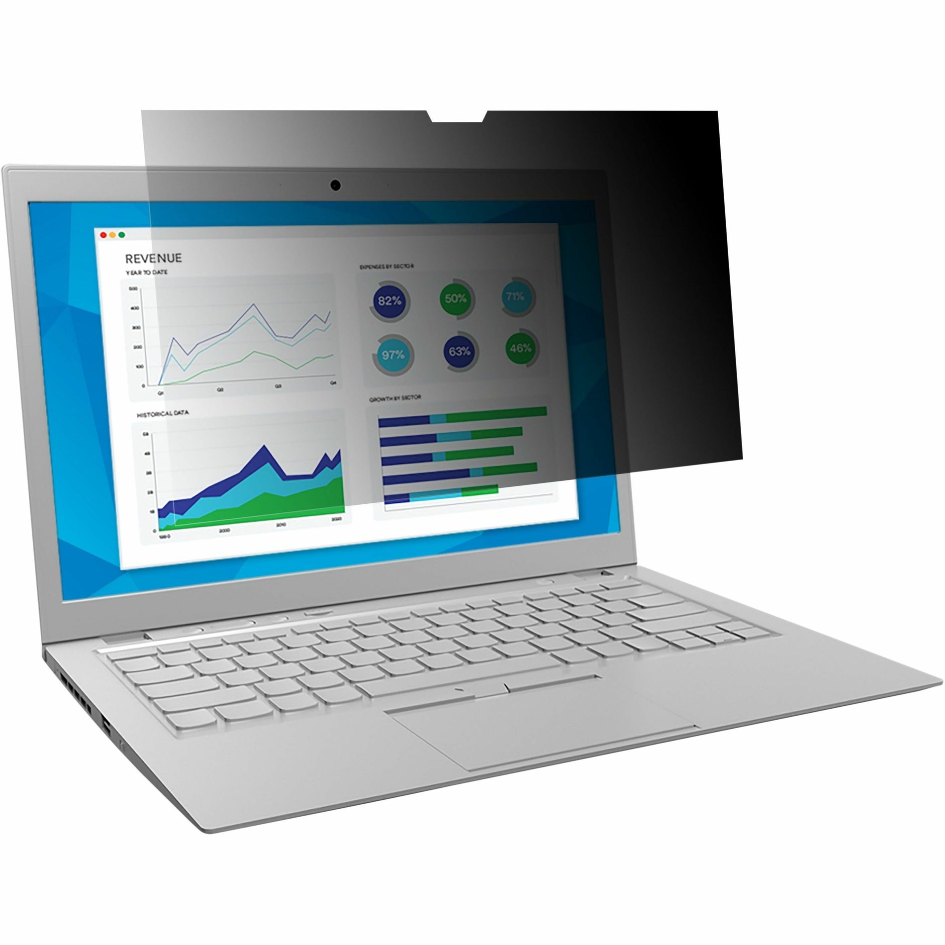 3M Privacy Filter installed on laptop showing financial data protected from side viewing-alternate-image1