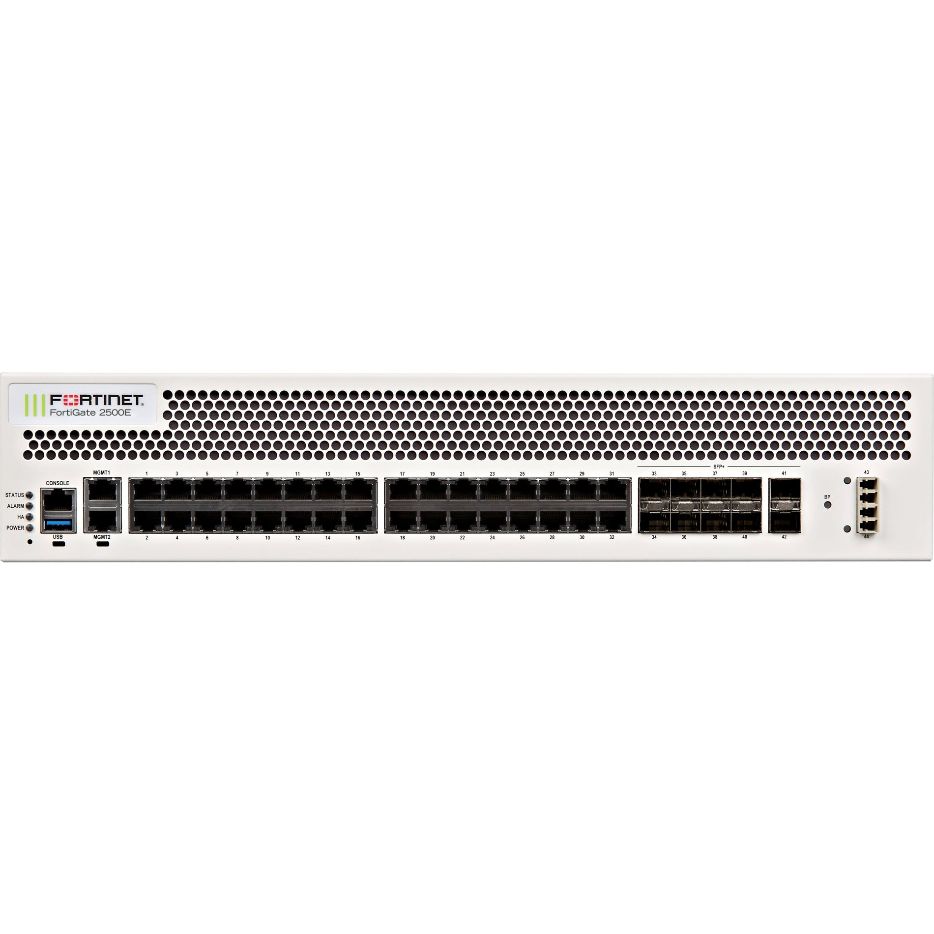 Fortinet FG-2500E-LENC FortiGate 2500E Network Security/Firewall Appliance, 10GE SFP+ Slots, 32 GE RJ45 Ports, AES Encryption, 2U Rack-mountable