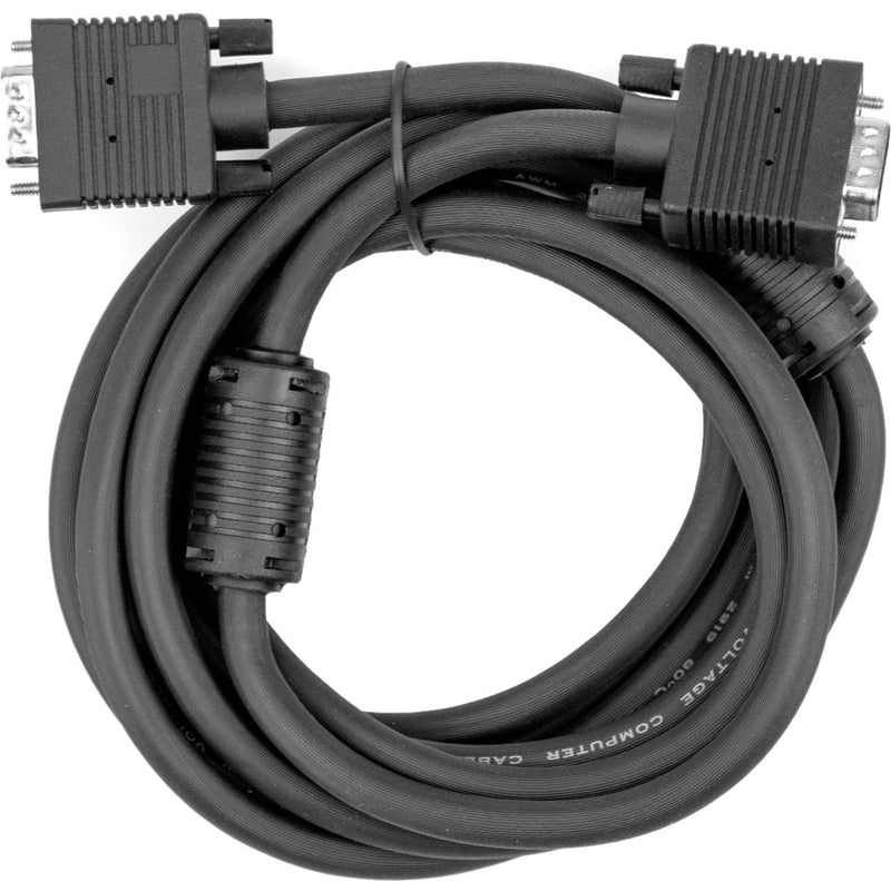 High-resolution VGA cable with molded connectors and EMI shielding shown coiled in black