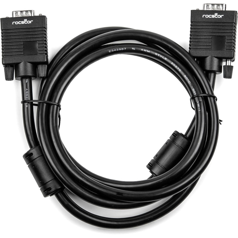 Rocstor 6ft black VGA cable with HD-15 male connectors and EMI shielding