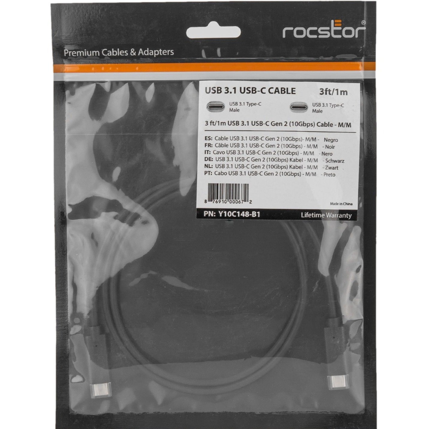 Marca: Rocstor  Cable de transferencia de datos USB premium Rocstor Y10C148-B1 3 pies USB 3.1 Gen2 10GB reversible negro.