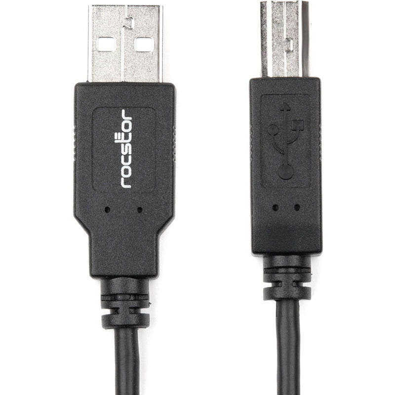 Detailed macro shot of Rocstor USB cable connectors showing premium construction and branding