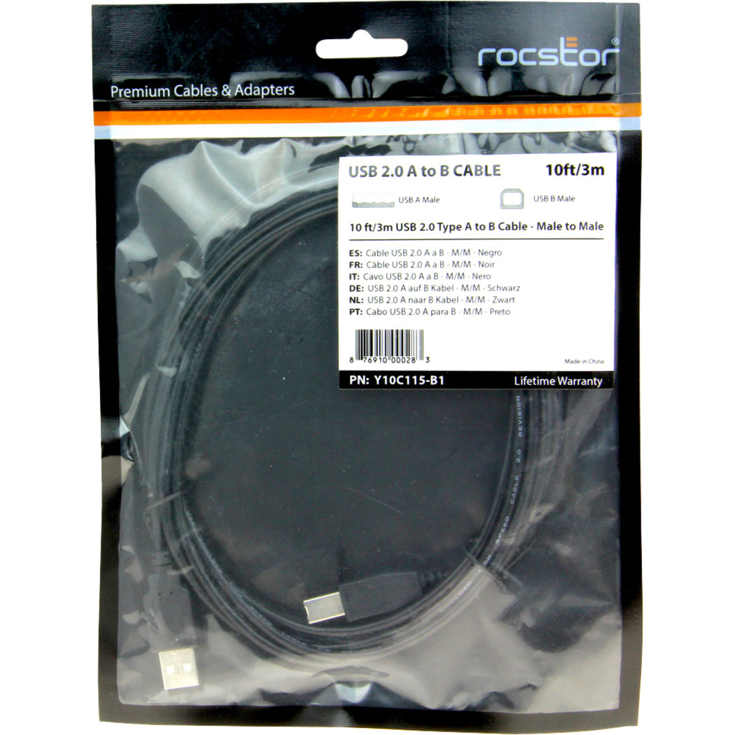 Marca: Rocstor Cable de transferencia de datos Premium de 10 pies USB 2.0 Tipo-A a Tipo-B - M/M Cable de Datos