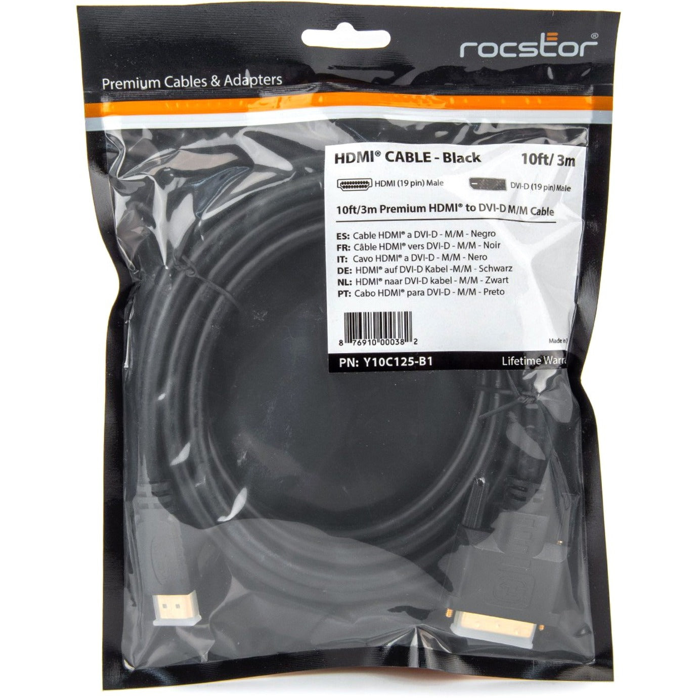Rocstor Y10C125-B1 Premium HDMI to DVI-D Kabel 10ft - Hochwertige Videoverbindung
