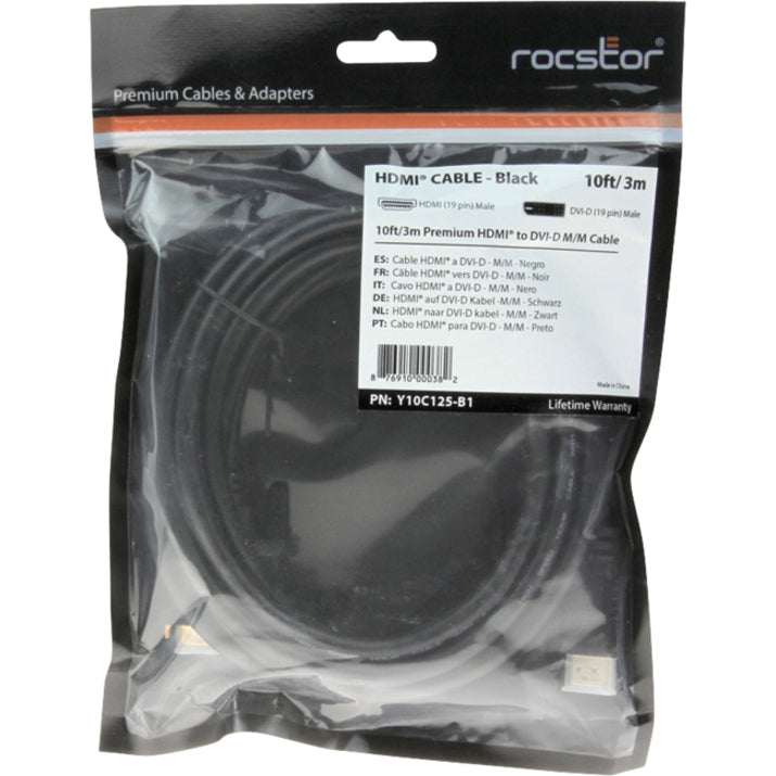 Rocstor Y10C125-B1 高品质 HDMI 到 DVI-D 电缆，10英尺 - 高质量视频连接 罗克斯托尔品牌。将品牌名翻译为“罗克斯托尔”