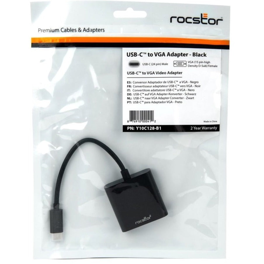 Rocstor Y10C128-B1 Premium 6" USB-C to VGA Adapter, USB Type-C to VGA Video Converter