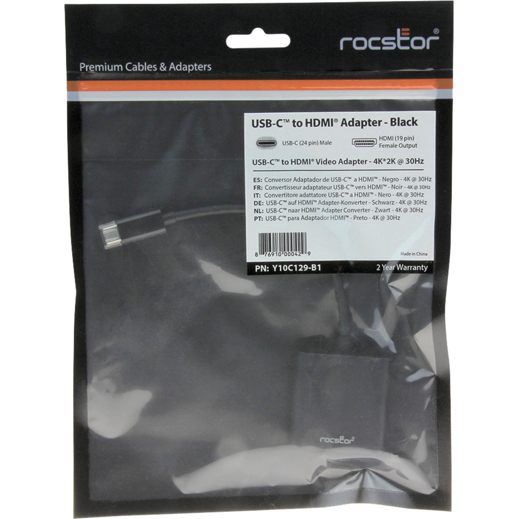 Rocstor Y10C129-B1 Premium USB-C to HDMI Adapter - 4K 60Hz, Resolution up to 3840x2160