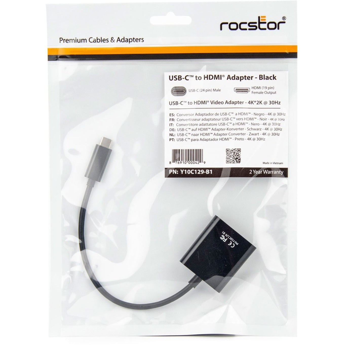 Rocstor Y10C129-B1 Premium USB-C to HDMI Adapter - 4K 60Hz, Resolution up to 3840x2160