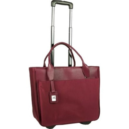 Front view of burgundy Florence Ladies Roller Tote with extended telescoping handle and dual carrying straps-alternate-image1