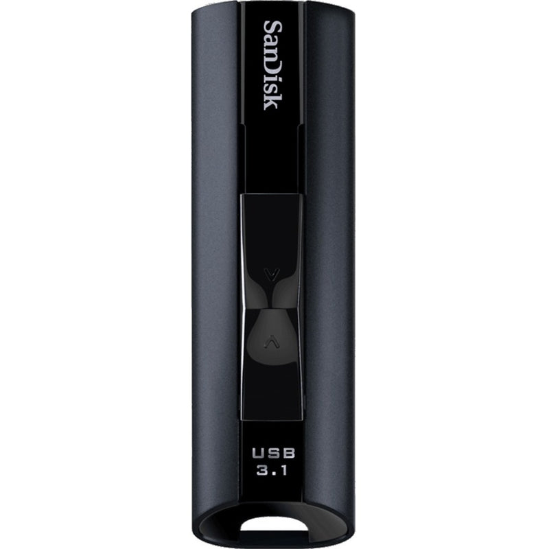 Vertical view of SanDisk Extreme PRO USB drive highlighting USB 3.1 branding and sleek design