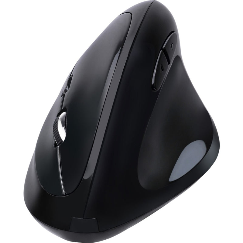 Side view of Adesso iMouse E30 vertical ergonomic mouse showing natural handshake grip position