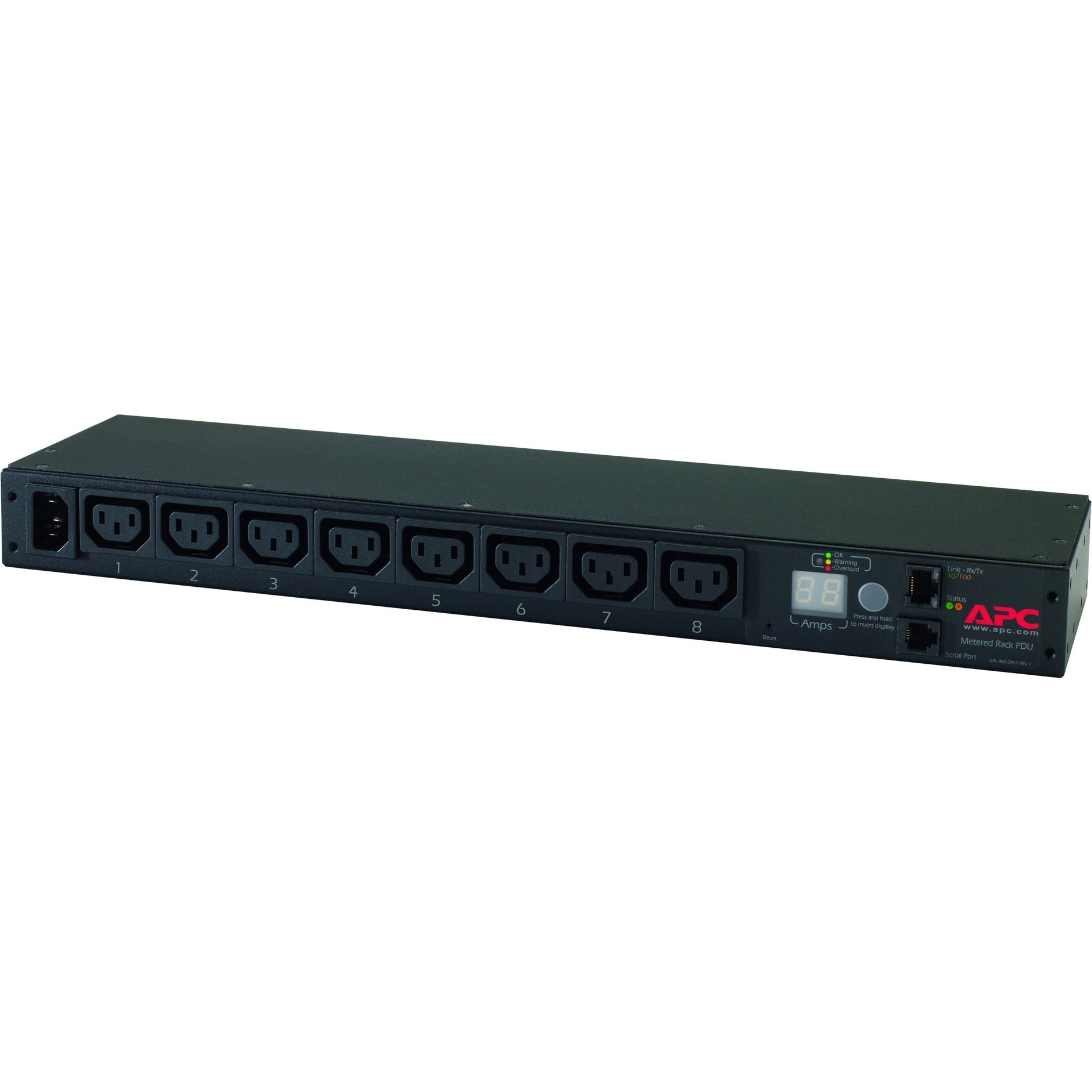 APC AP7821B Rack PDU, Metered, 1U, 16A, 208/230V, (8) C13, SNMP, Telnet, HTTP, SSH