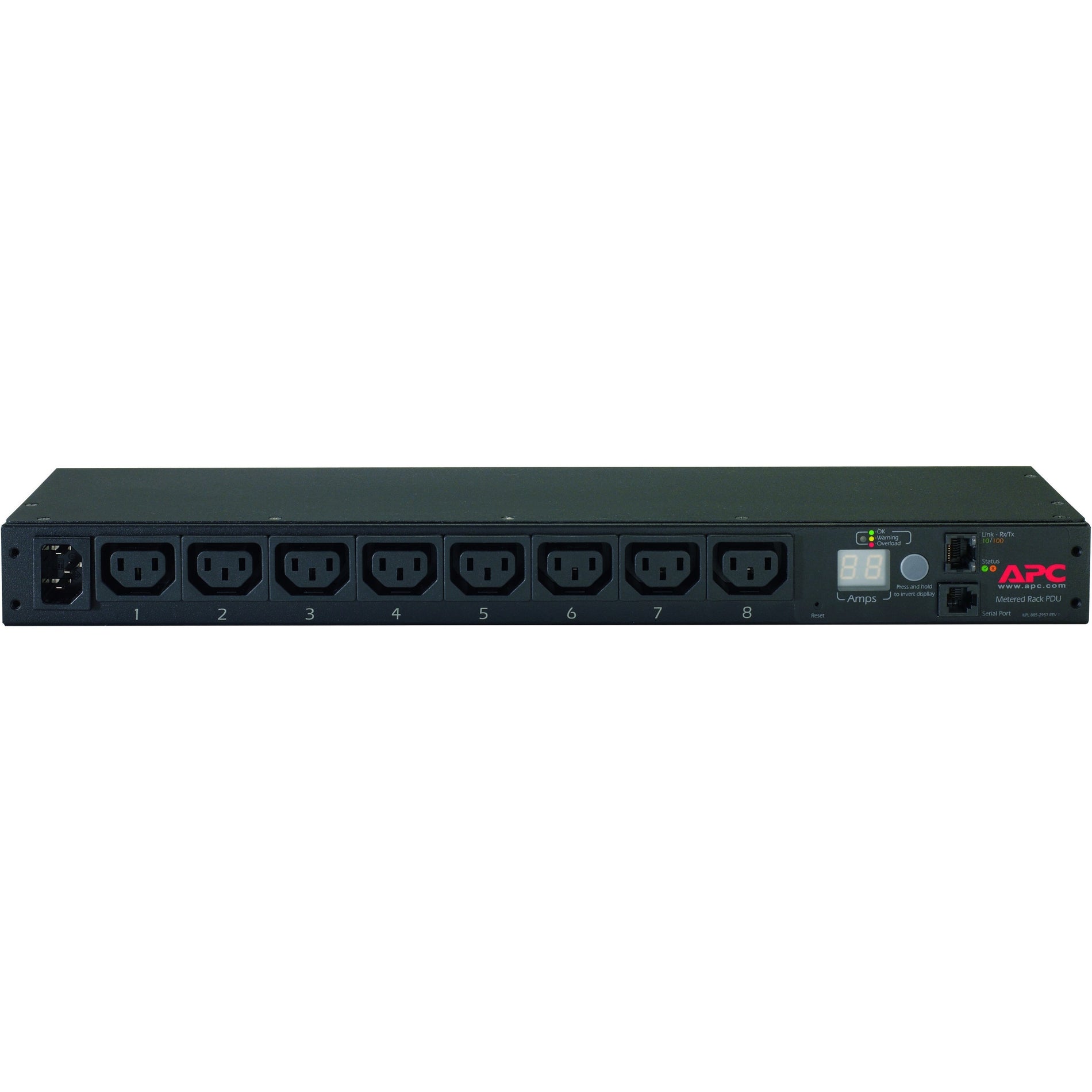 APC AP7821B Rack PDU, Metered, 1U, 16A, 208/230V, (8) C13, SNMP, Telnet, HTTP, SSH