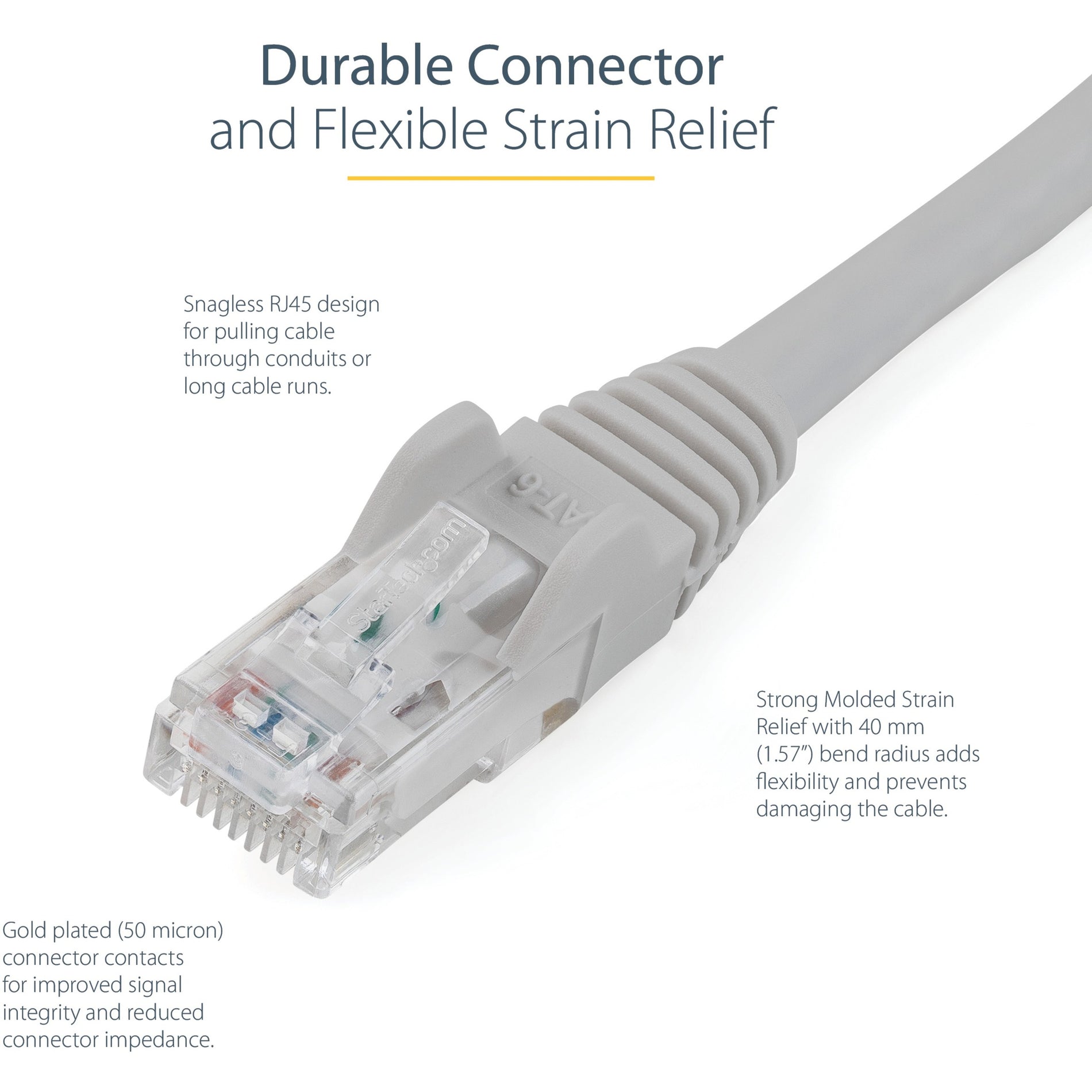 StarTech.com N6PATCH6GR Cat6 Cable, 6 ft Gray Ethernet Cable, Snagless RJ45 Connectors