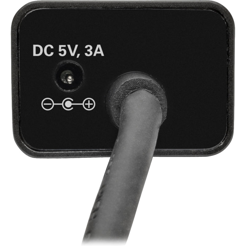 Close-up of power input specifications showing DC 5V 3A rating