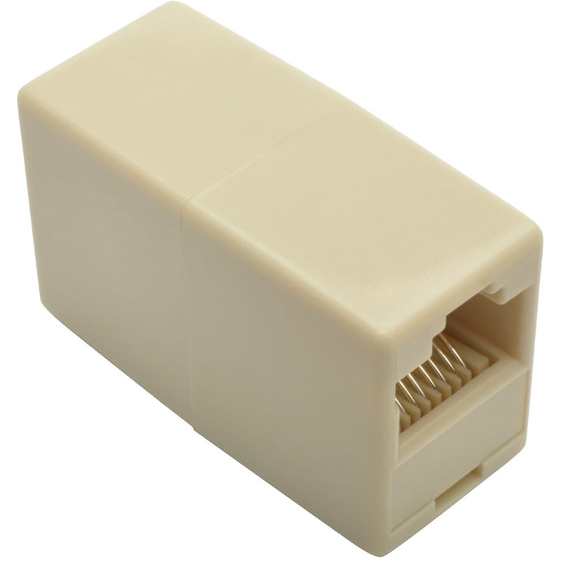 Single white RJ45 inline coupler showing side profile with female connector port