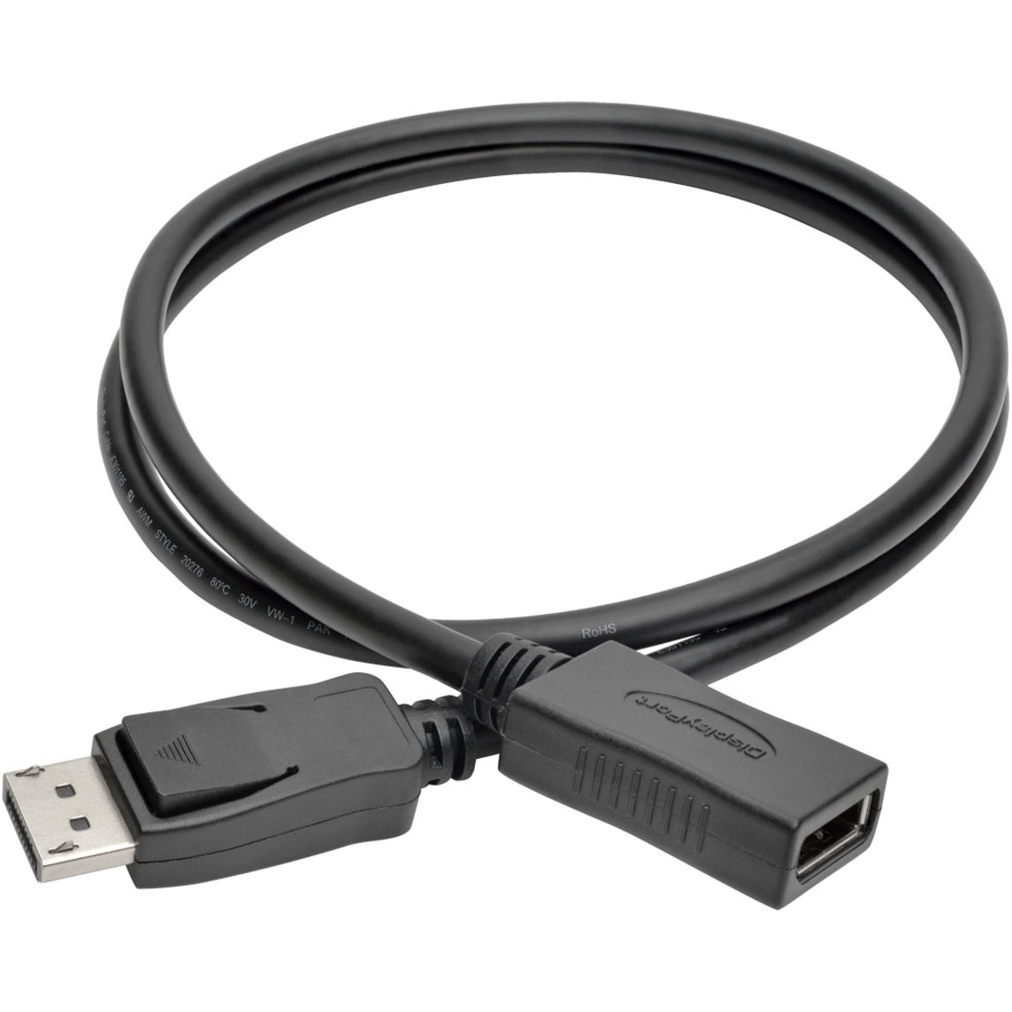 เคเบิลขยาย DisplayPort Tripp Lite P579-003 พร้อมตัวล็อค (ชาย/หญิง) 3 ฟุต ทำขึ้นรูป ยืดหยุ่น ป้องกันการกัดกร่อน ป้องกัน EMI/RF ป้องกันเสียงรบกวน การป้องกันแรงดึง ตัวล็อค