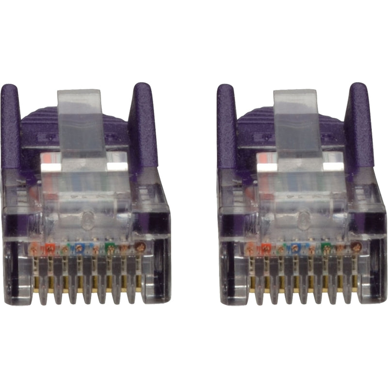 Detailed view of RJ45 connector pins showing internal wiring arrangement