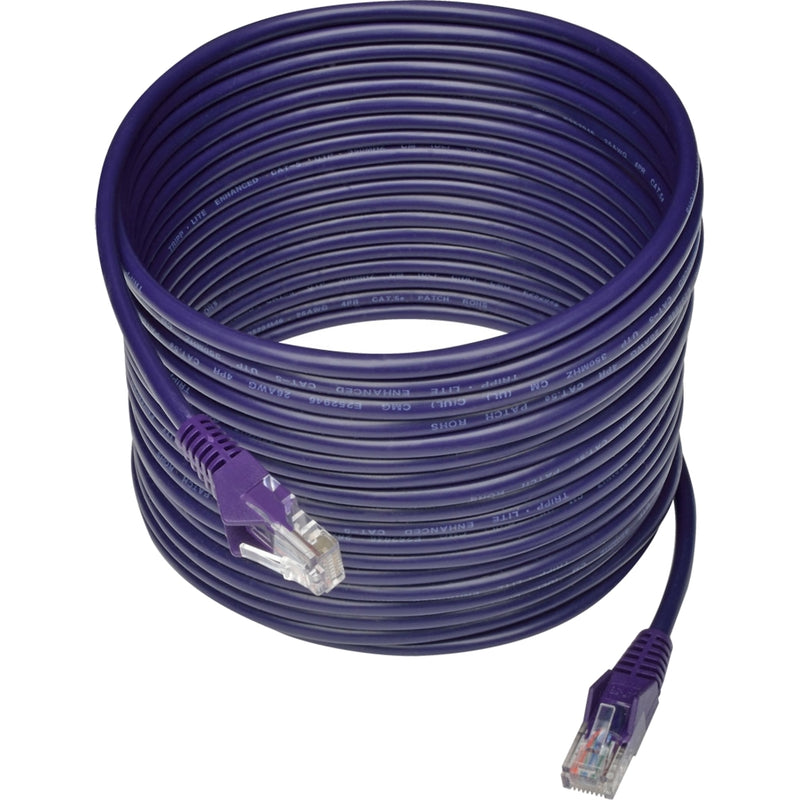 Coiled purple Cat5e network cable showing length and flexibility