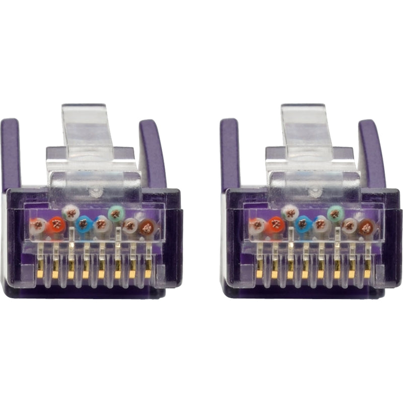 Detailed view of RJ45 connector pins showing internal wiring configuration