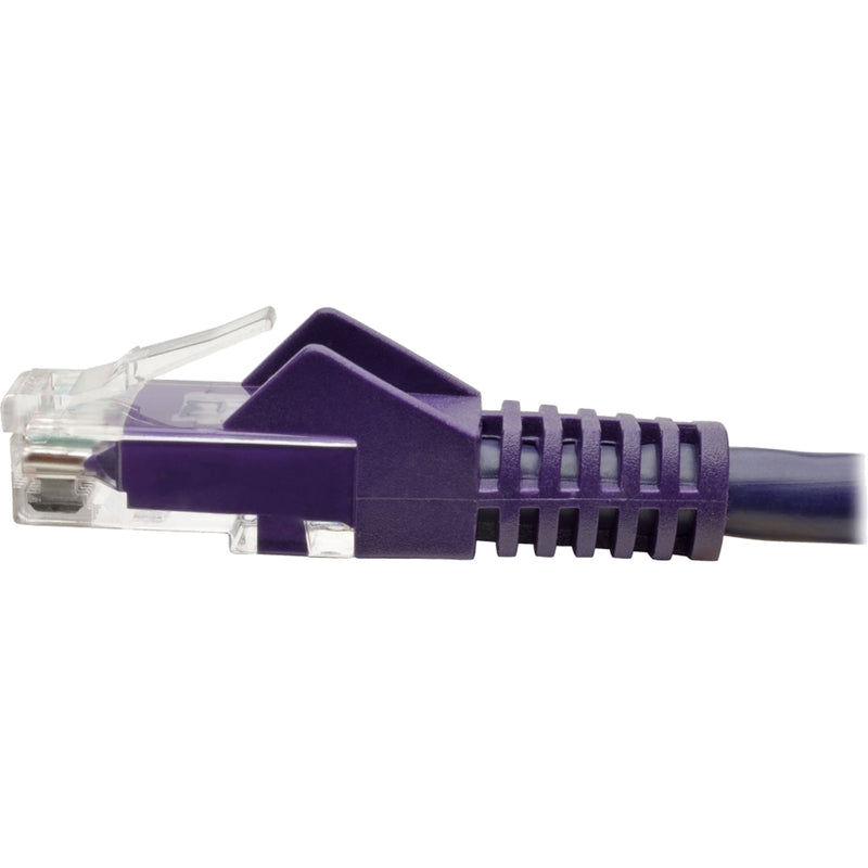 Close-up profile view of RJ45 connector showing snagless tab design