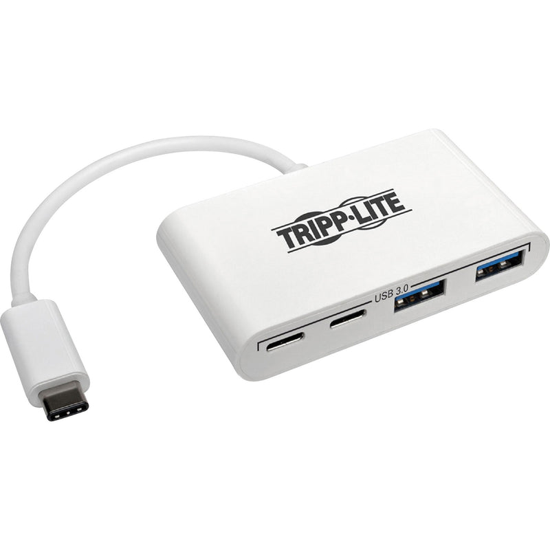 Tripp Lite 4-port USB hub featuring dual USB-A and USB-C ports in white color