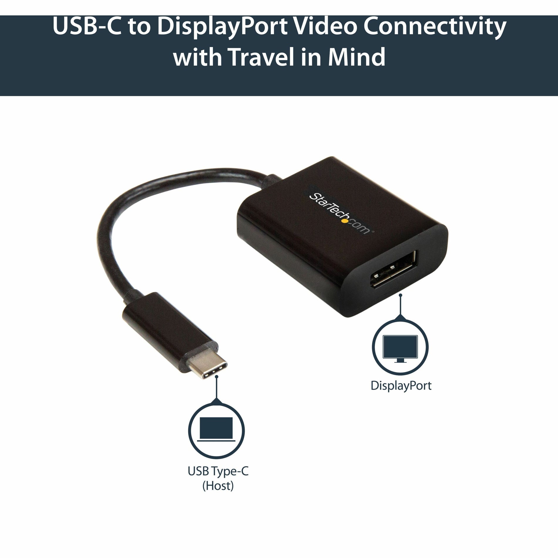 StarTech.com CDP2DP USB-C to DisplayPort Adapter - 4K 60Hz, Reversible, HDCP 2.2, Black