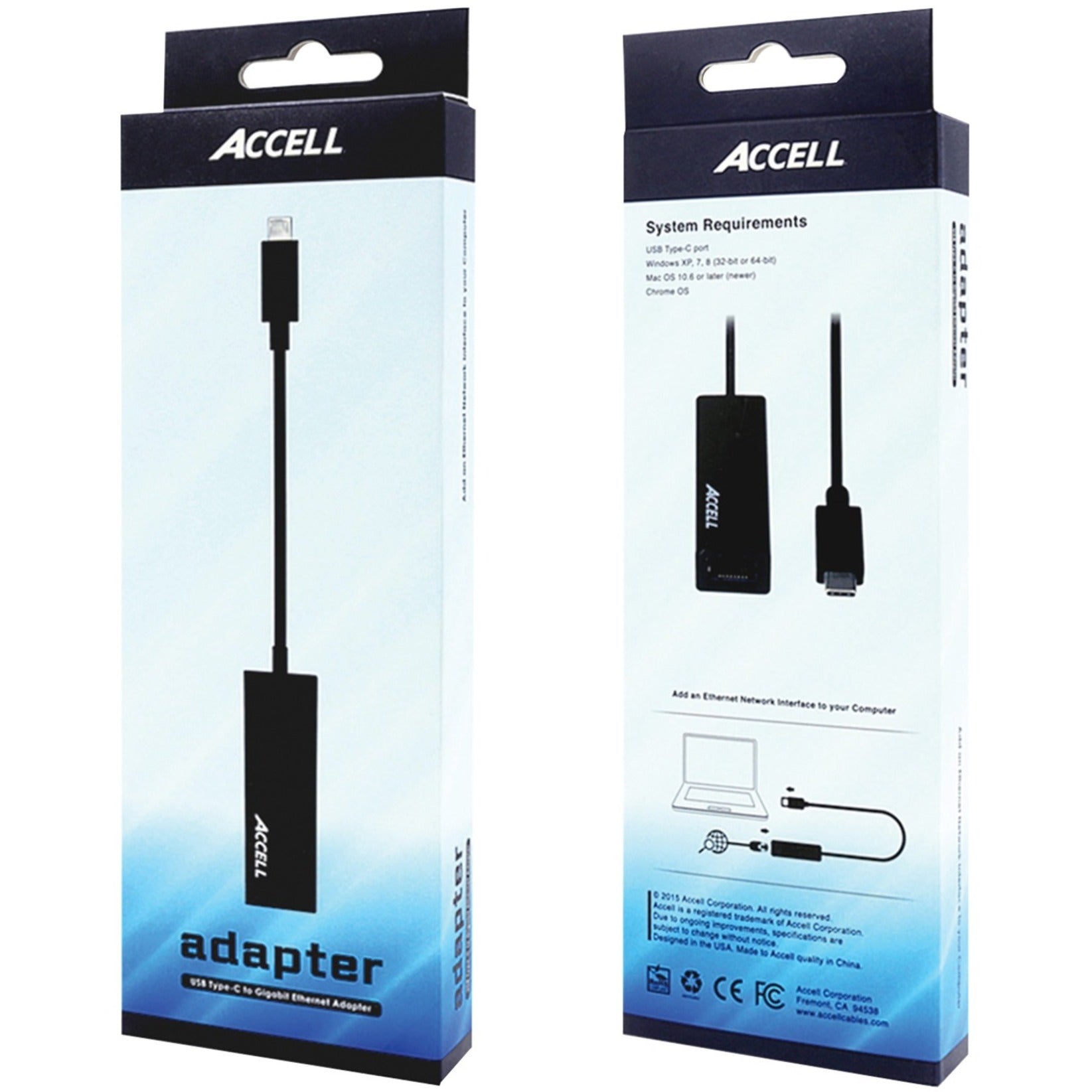 Accell U187B-001B USB-C to Gigabit Ethernet Adapter, 2 Year Warranty, USB 3.0, Twisted Pair, 10/100/1000Base-T