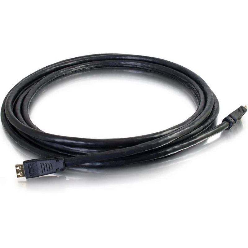 Full-length view of 35ft black HDMI cable with connectors coiled