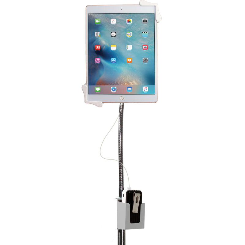 Close-up of gooseneck mount and tablet holder mechanism