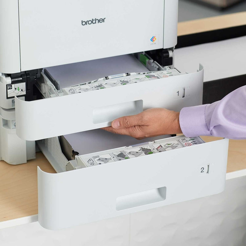 Close-up of Brother HL-L8360CDWT printer paper tray system