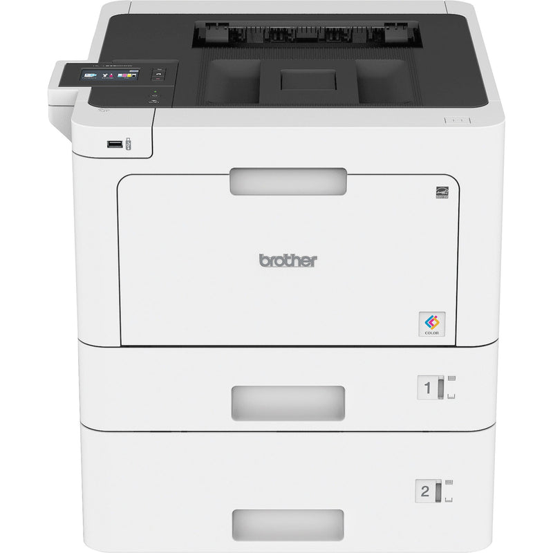 Front view of Brother HL-L8360CDWT color laser printer showing dual paper trays and control panel