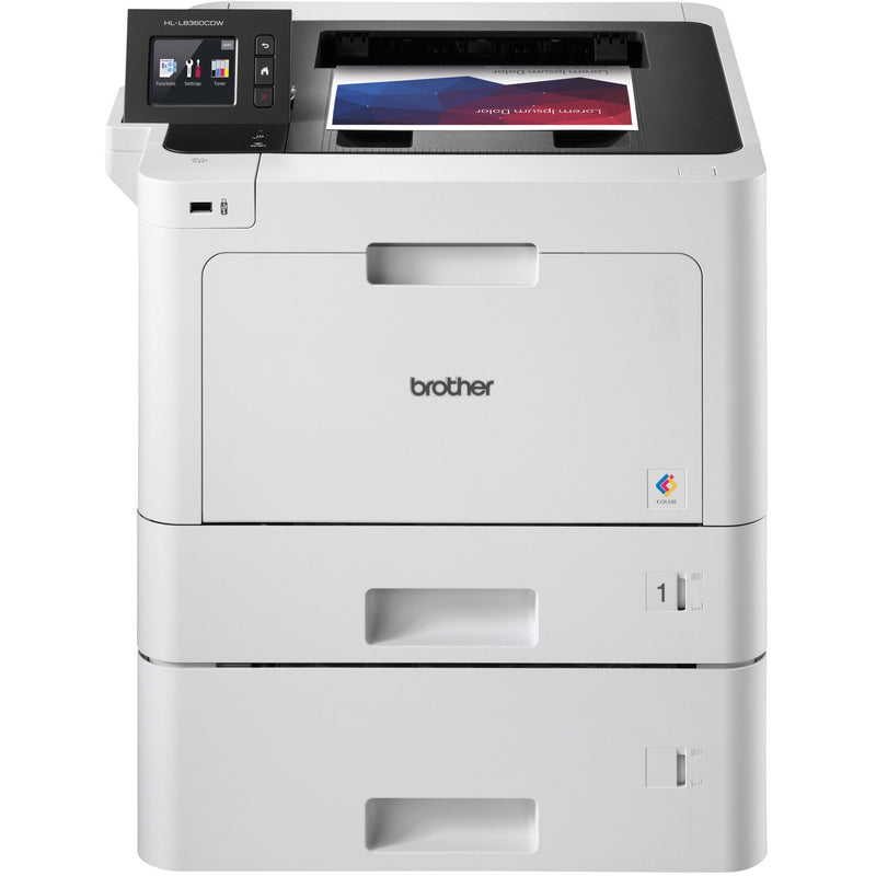 Brother HL-L8360CDWT printer with printed color document in output tray