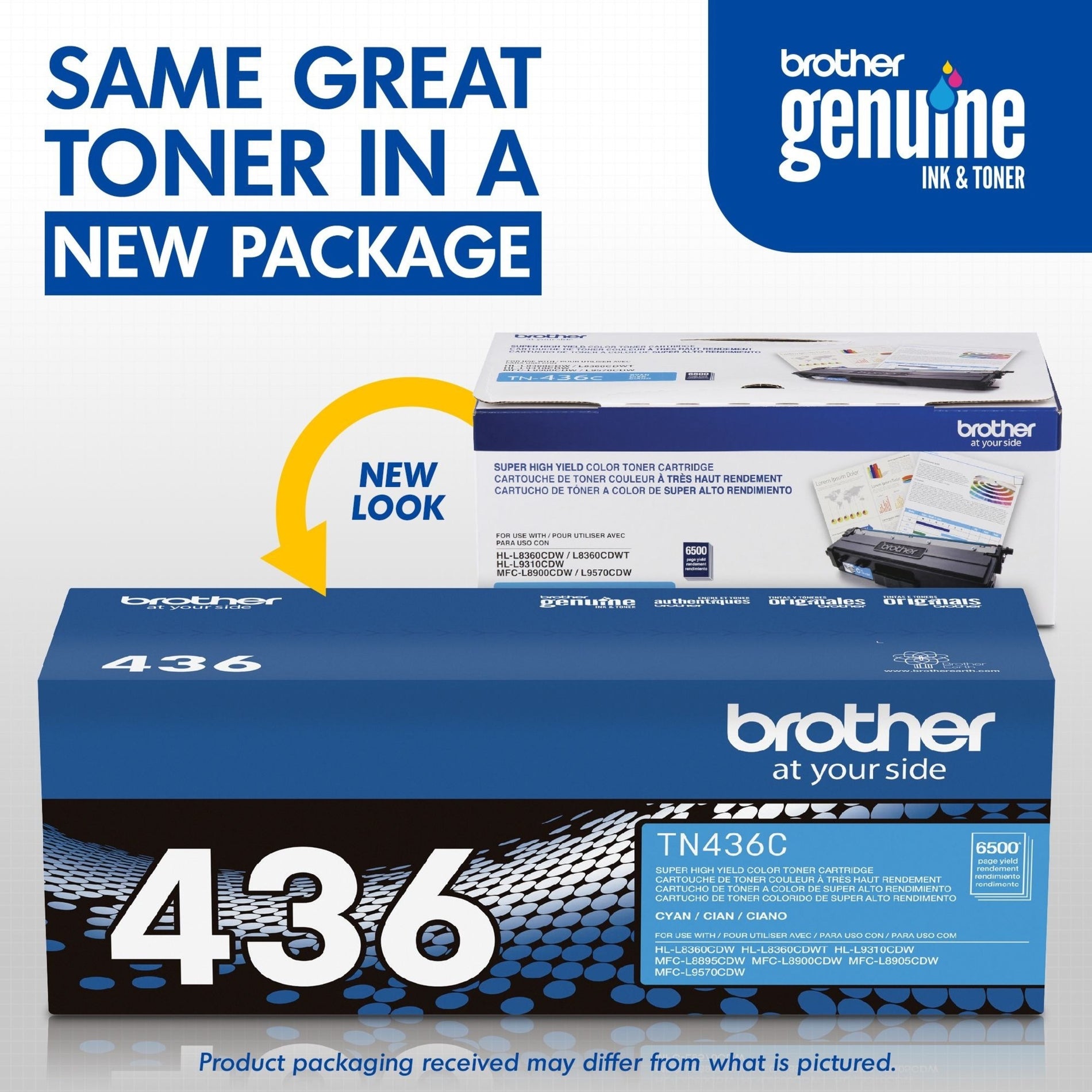 Brother TN436C 碳粉盒 - 青色，原装激光碳粉盒 - 6500页 品牌名称：兄弟 将可翻译的词语翻译成中文（普通话）的值。