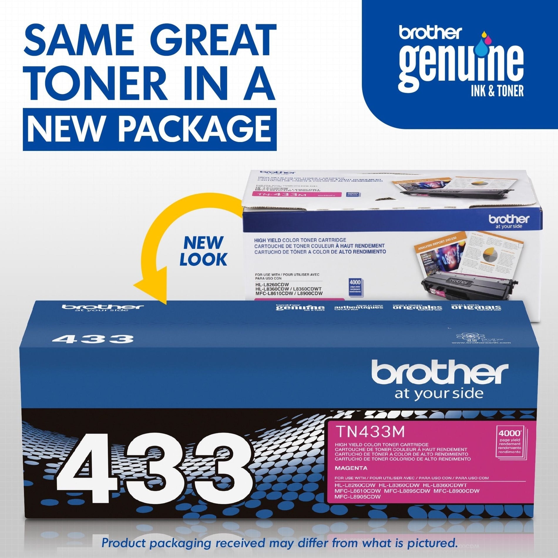 Brother TN433M Toner Cartridge, 4000 Page High Yield, Magenta