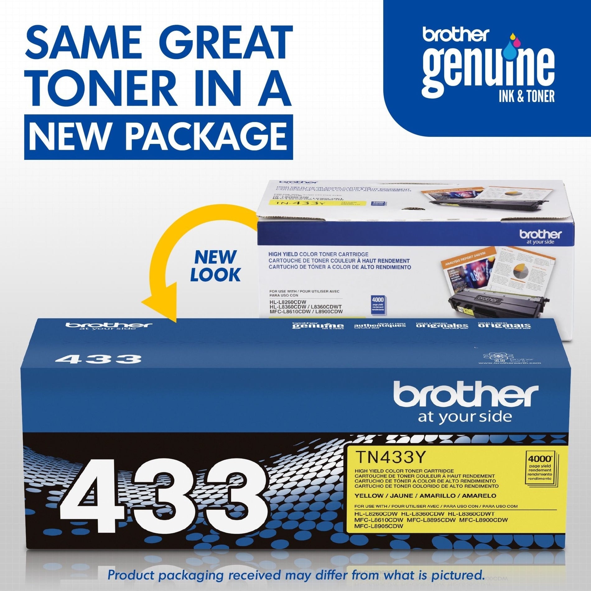 Brother TN433Y Toner Cartridge, 4000 Page High Yield, Yellow