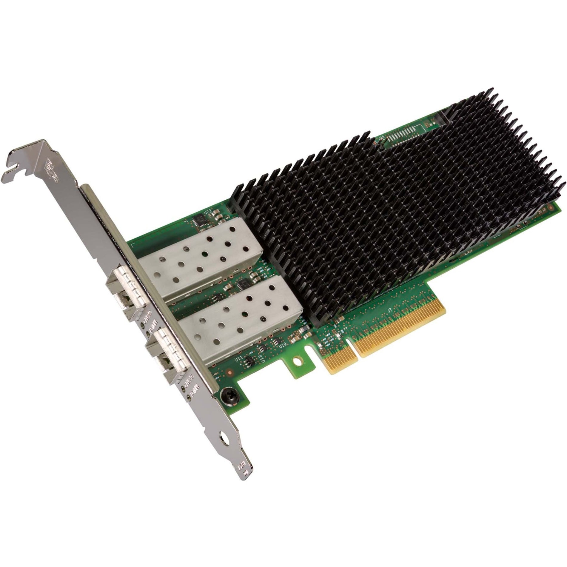 Intel XXV710DA2 dual-port 25GbE network adapter with large black heatsink and SFP28 ports mounted on a PCIe card-alternate-image1