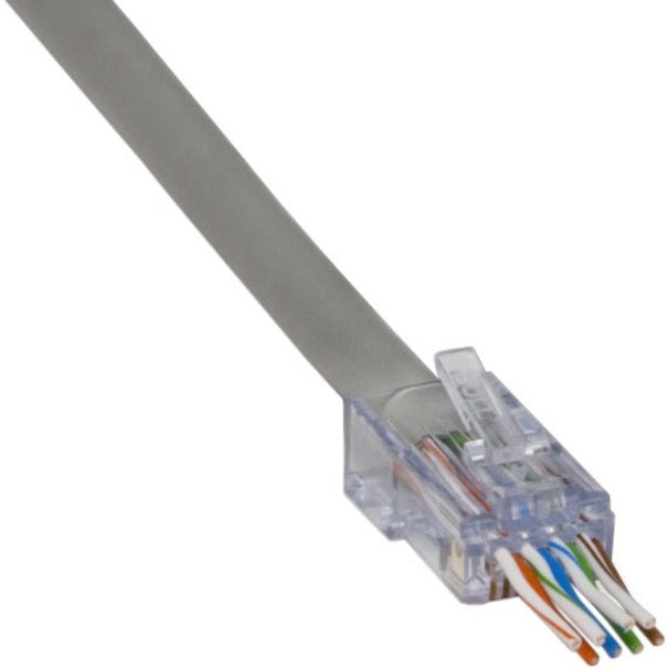 Detailed view of ezEX-RJ45 connector showing color-coded wire arrangement through transparent housing