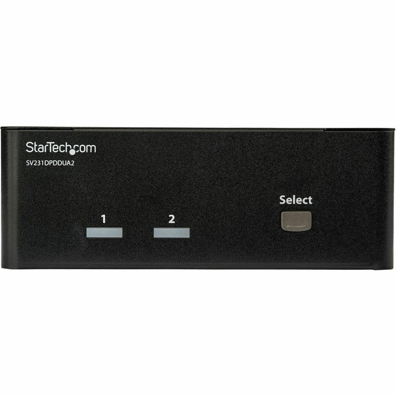 Close-up front view of StarTech.com KVM switch showing button layout and branding