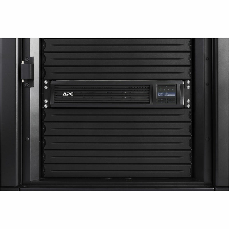 APC Smart-UPS mounted in server rack showing rack integration features