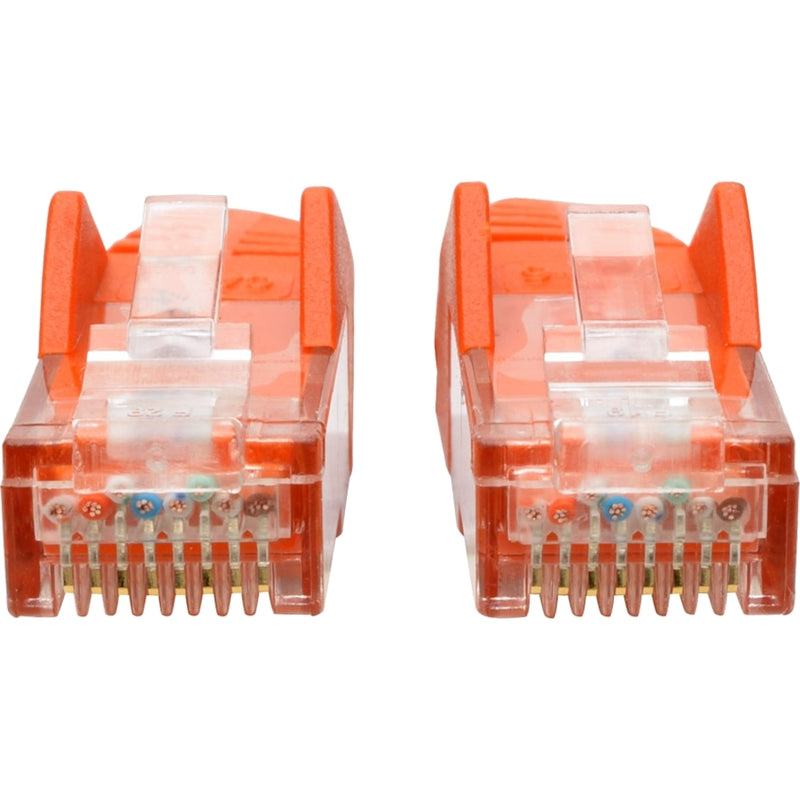 Detailed view of RJ45 connector pins showing internal wiring configuration