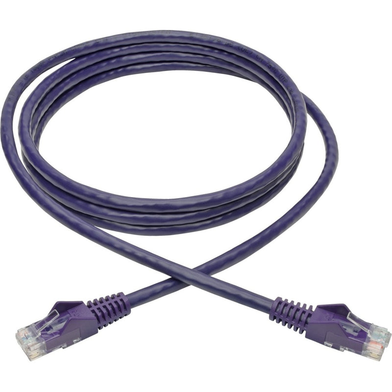 Full length view of purple Cat6 ethernet patch cable showing flexibility and purple jacket