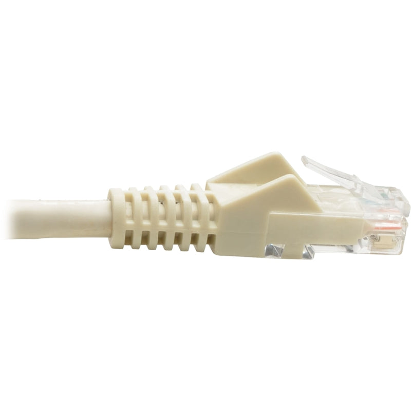 Side profile of Cat6 cable connector showing strain relief and boot design