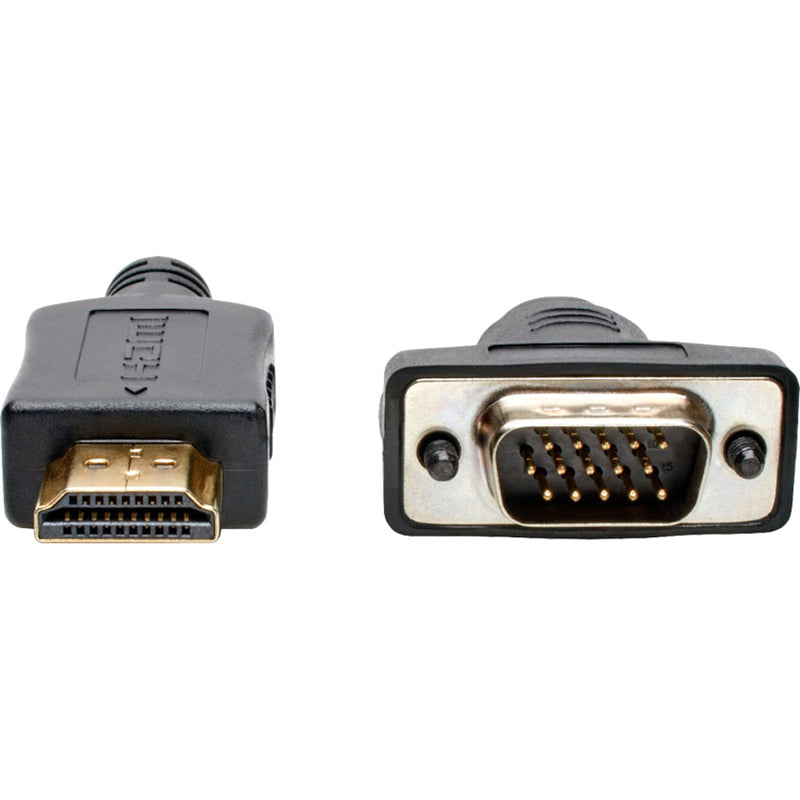 Detailed view of HDMI and VGA connector pin layouts on Tripp Lite cable