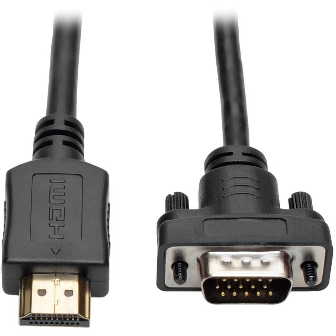 Close-up view of gold-plated HDMI connector and VGA port on Tripp Lite converter cable-alternate-image1