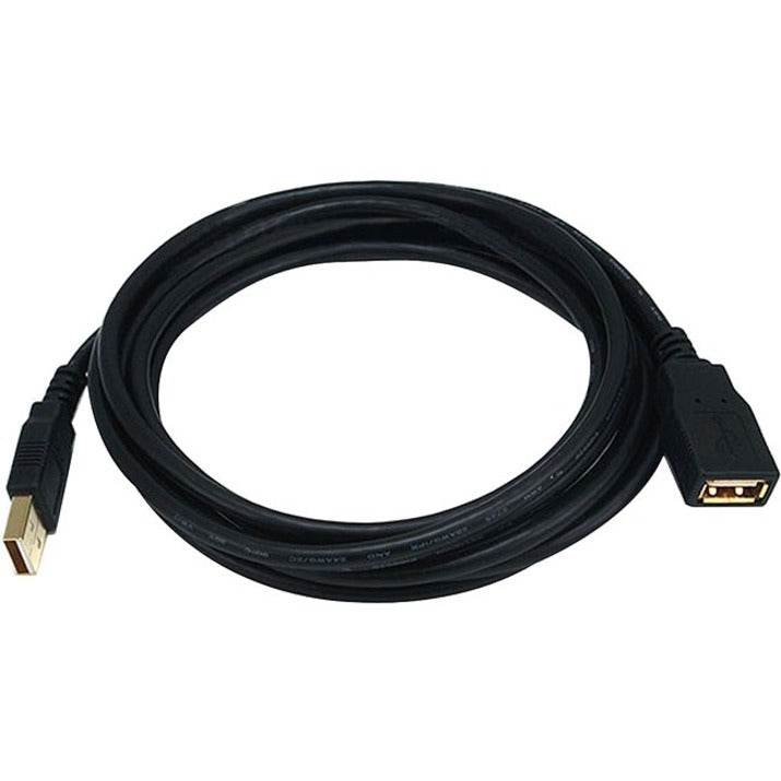 Black 10ft USB 2.0 extension cable coiled showing male and female connectors