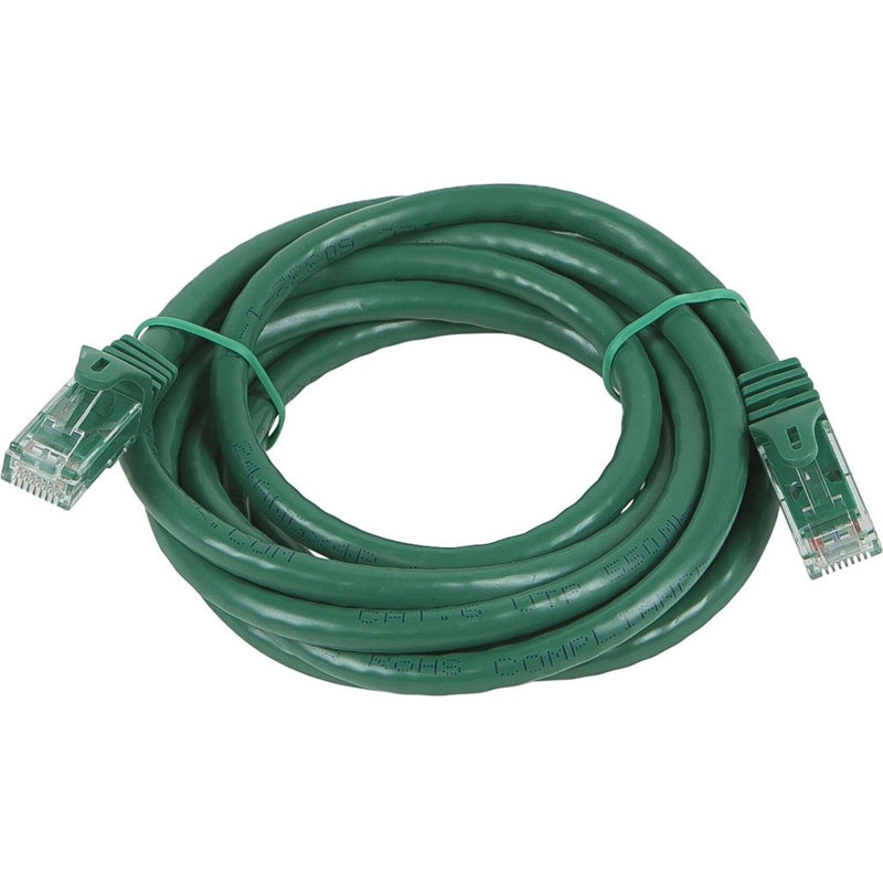 7-foot green Cat5e ethernet cable with FLEXboot connectors coiled in circular pattern